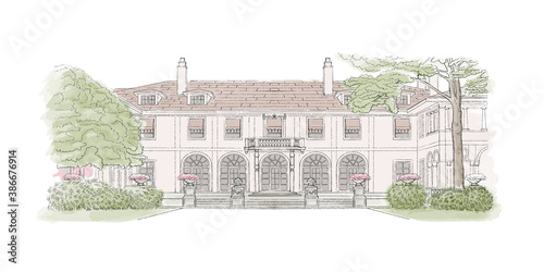 Colorful sketch, wedding venue, architecture. Vector illustration 