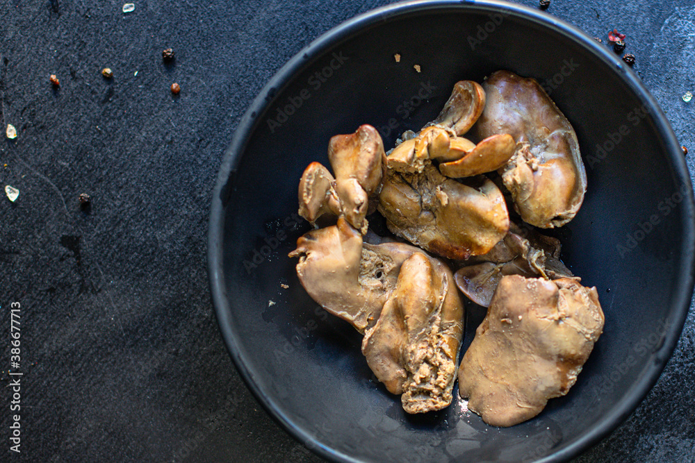boiled chicken liver ready to eat diet healthy food meal on the table tasty serving size portion top view copy space for text food background rustic boiled chicken liver ready to eat diet healthy food meal on the table tasty serving size portion top view copy space for text food background rustic