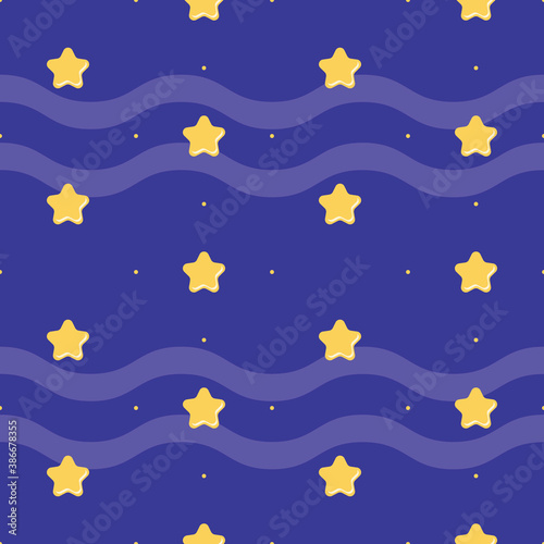 Stars seamless pattern in the night sky  flat vector stock illustration with yellow stars on a blue background as baby texture for printing on fabric  textile