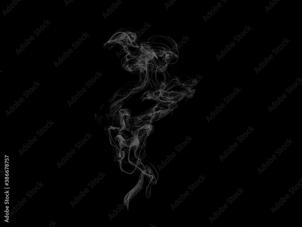 Abstract white puffs of smoke swirls overlay on black background pollution. Royalty high-quality free stock photo image of abstract smoke overlays on black background. White smoke swirl fragments