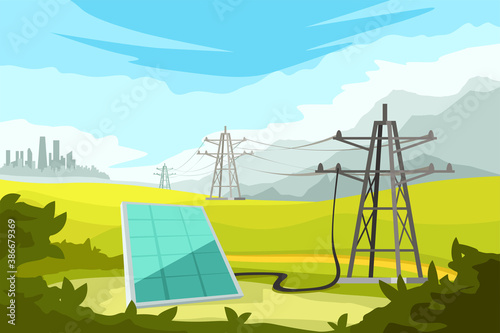 electric system with solar panel in nature