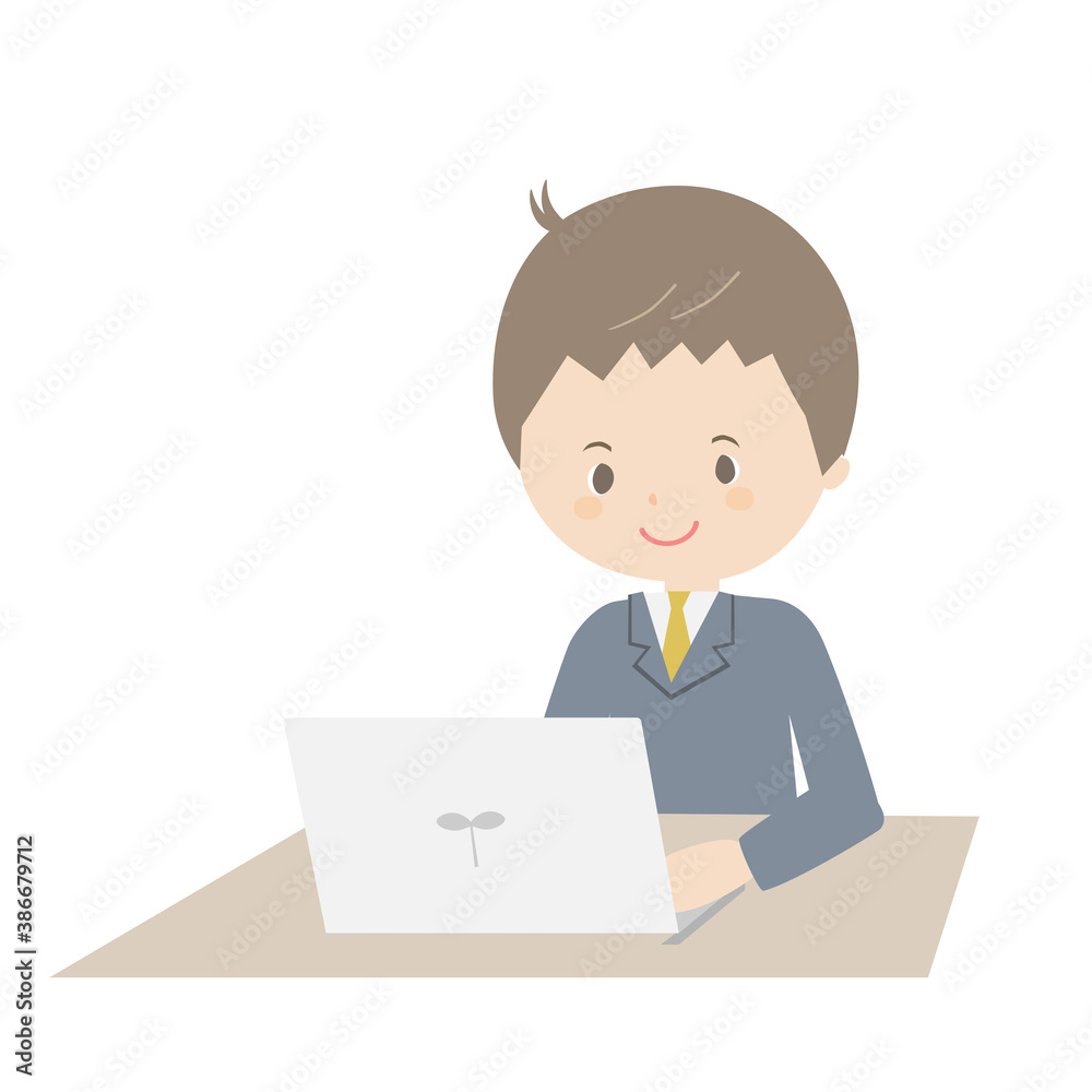ノートパソコンで仕事をする若い男性 ノートパソコンで仕事をする若い男性
