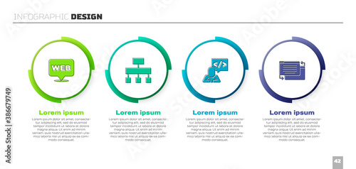 Set Web and graphic design, Site map, Front end development and UI or UX. Business infographic template. Vector.