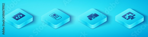 Set Isometric Front end development, Mobile Apps, Web and Monitor, mobile, tablet icon. Vector.