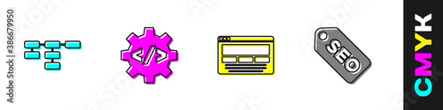 Set Site map, Front end development, UI or UX design and SEO optimization icon. Vector.