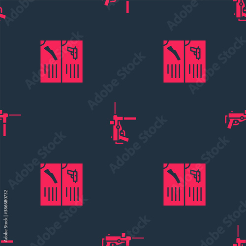 Set Weapon catalog and Submachine gun M3 on seamless pattern. Vector.