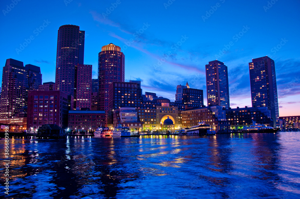 Boston skyline at blue hour