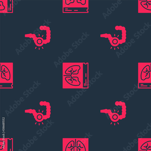 Set Gut constipation and Lungs x-ray on seamless pattern. Vector.