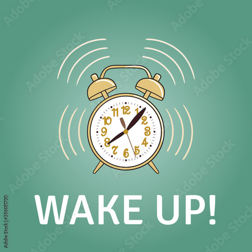 Wake up poster with colorful alarm clock