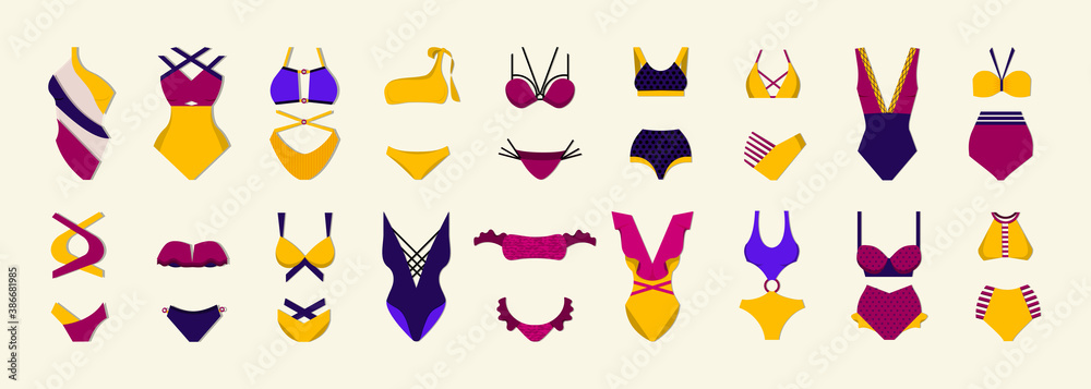 Set of fashion women swimwear. vector illustration.