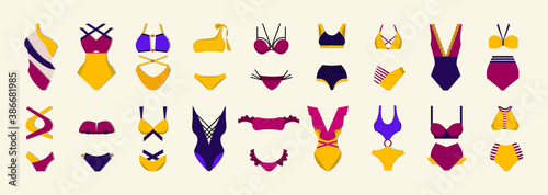 Set of fashion women swimwear. vector illustration.