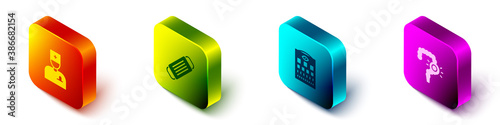Set Isometric Male doctor, Medical protective mask, Eye test chart and Gut constipation icon. Vector.