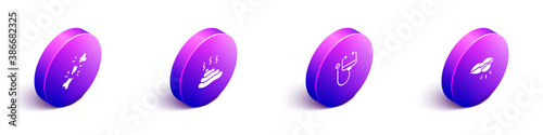 Set Isometric Human broken bone, Shit, Stethoscope and Herpes lip icon. Vector.