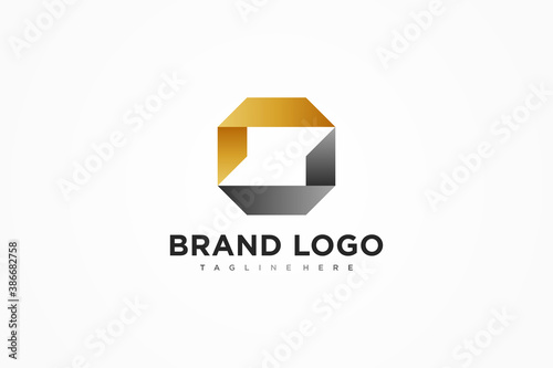 Abstract Initial Letter S Logo. Black and Gold Geometric Square Origami isolated on White Background. Usable for Business, Branding and Technology Logos. Flat Vector Logo Design Template Element.