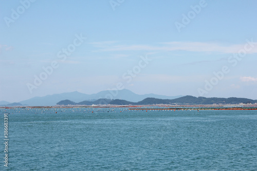 blue sea in blue sky