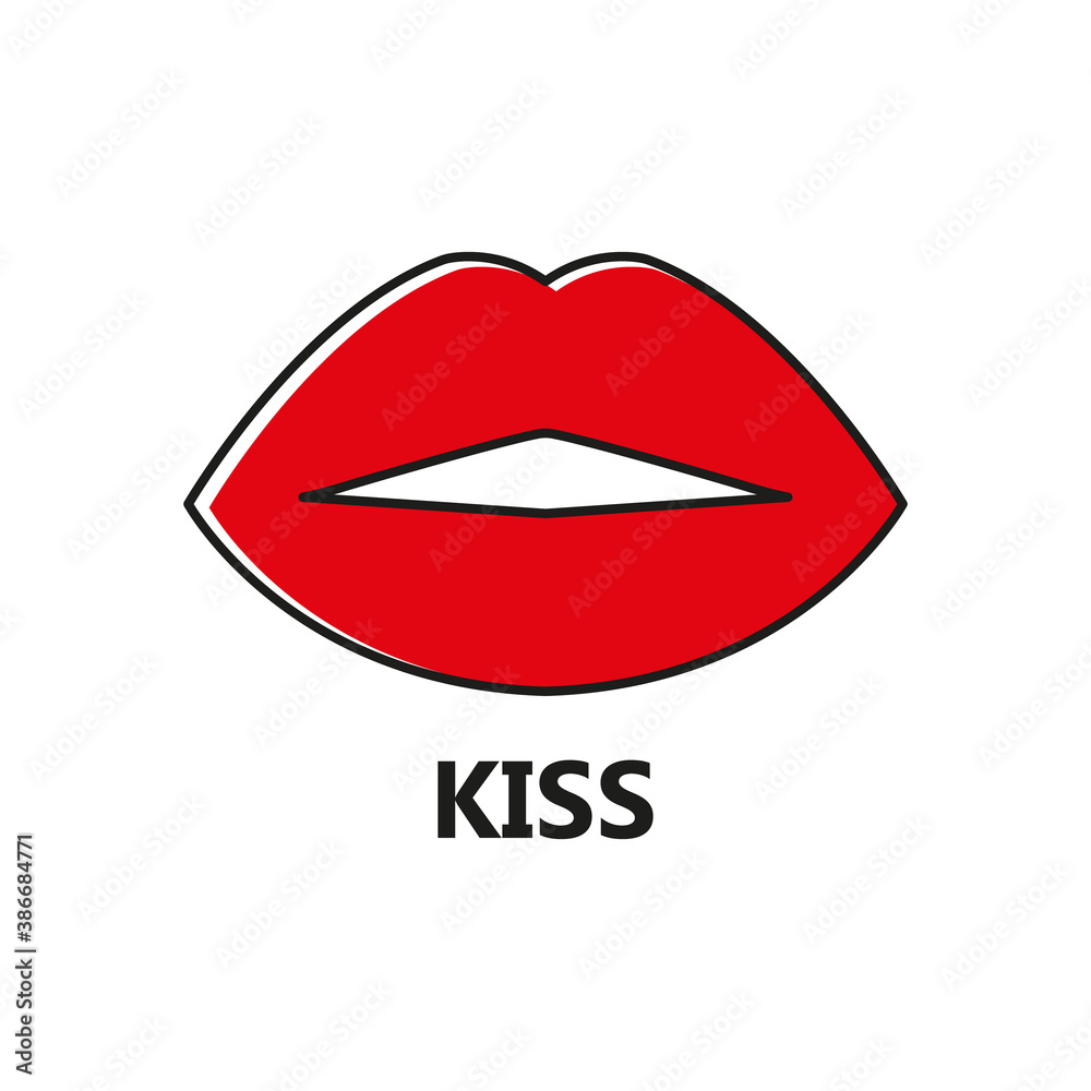 Lips red icon. Vector lips with inscription illustration isolated on white background Lips red icon. Vector lips with inscription illustration isolated on white background