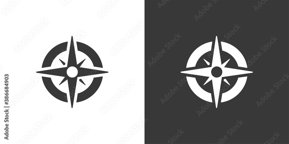 Wind rose sign. Compass. Isolated icon on black and white background. Weather vector illustration Wind rose sign. Compass. Isolated icon on black and white background. Weather vector illustration