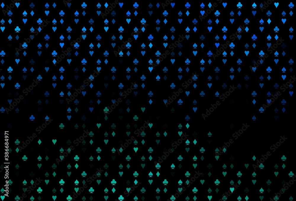 Dark Blue, Green vector background with cards signs. Dark Blue, Green vector background with cards signs.