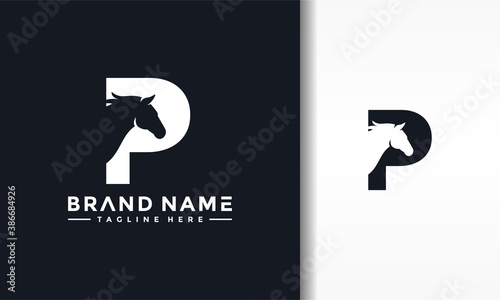 letter P silhouette of a horse logo