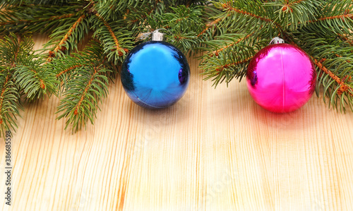 Branches of pine with Christmas toys.