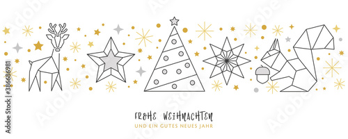 Weihnachtskarte Deko silber - Rentier, Stern Weihnachtsbaum und Eichhörnchen