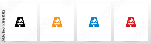 Fire Torch On Letter Logo Design A