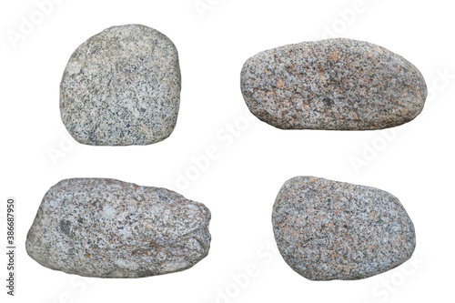 Set of raw of Plutonic granite rock isolated on white background. Its three main minerals are feldspar, quartz, and mica.