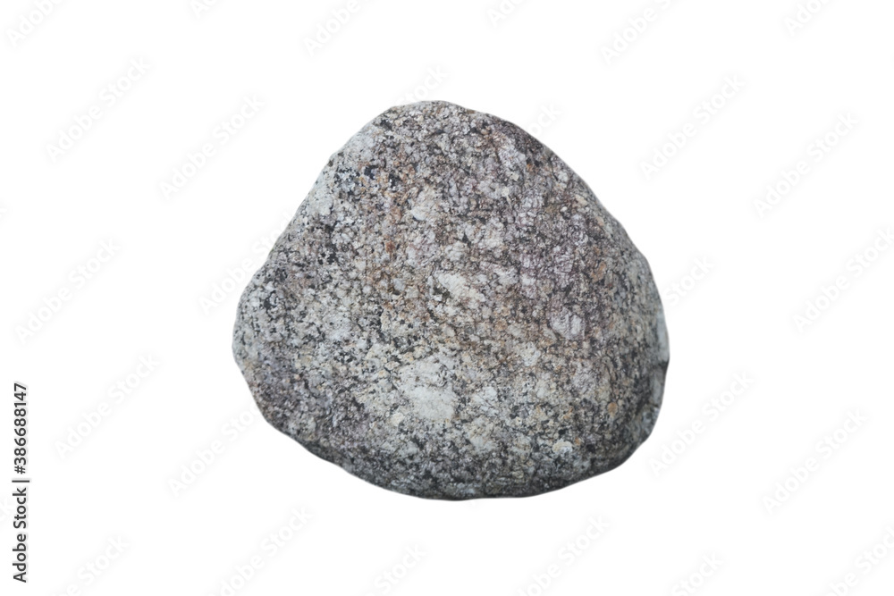 specimen of granite rock (plutonic rock) isolated on a white background. Granite is a felsic, generally equigranular, relatively light coloured intrusive rock.