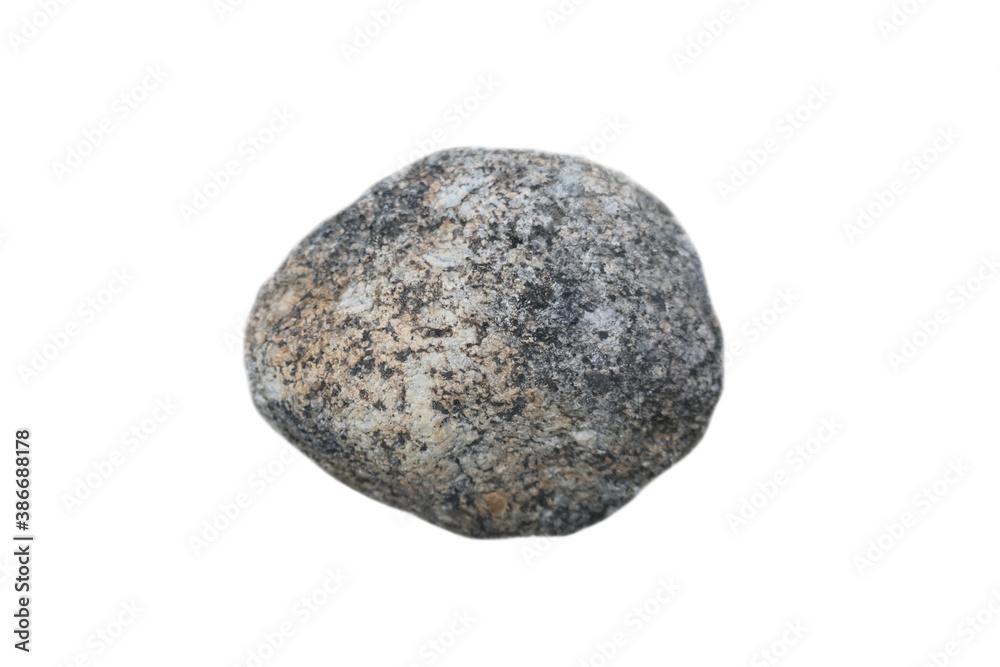 specimen of granite rock (plutonic rock) isolated on a white background. Granite is a felsic, generally equigranular, relatively light coloured intrusive rock.