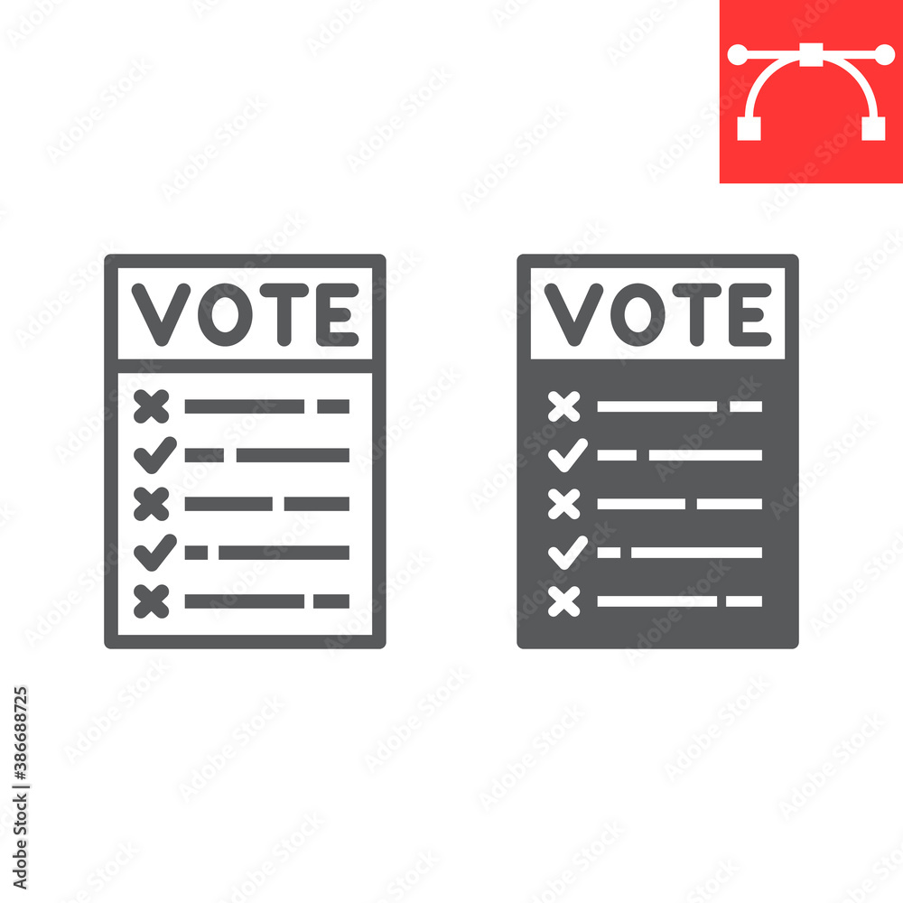 Ballot paper line and glyph icon, election and checklist, voting paper sign vector graphics, editable stroke linear icon, eps 10. Ballot paper line and glyph icon, election and checklist, voting paper sign vector graphics, editable stroke linear icon, eps 10.