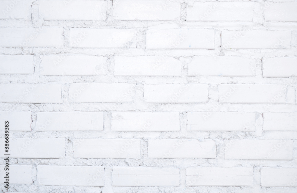 Fototapeta premium Modern white vintage brick wall texture for background retro white Washed, Old Brick Wall Surface Grunge Shabby Background weathered texture stained, Old stucco light gray, and paint white brick wall.