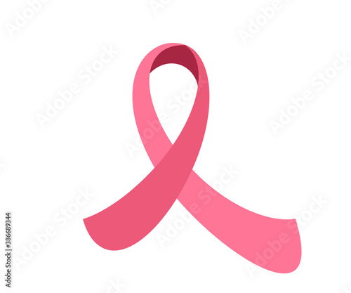 Stylized pink vector ribbon of Breast Canser for October is Cancer Awareness Month. Calligraphy illustration on white flourish background