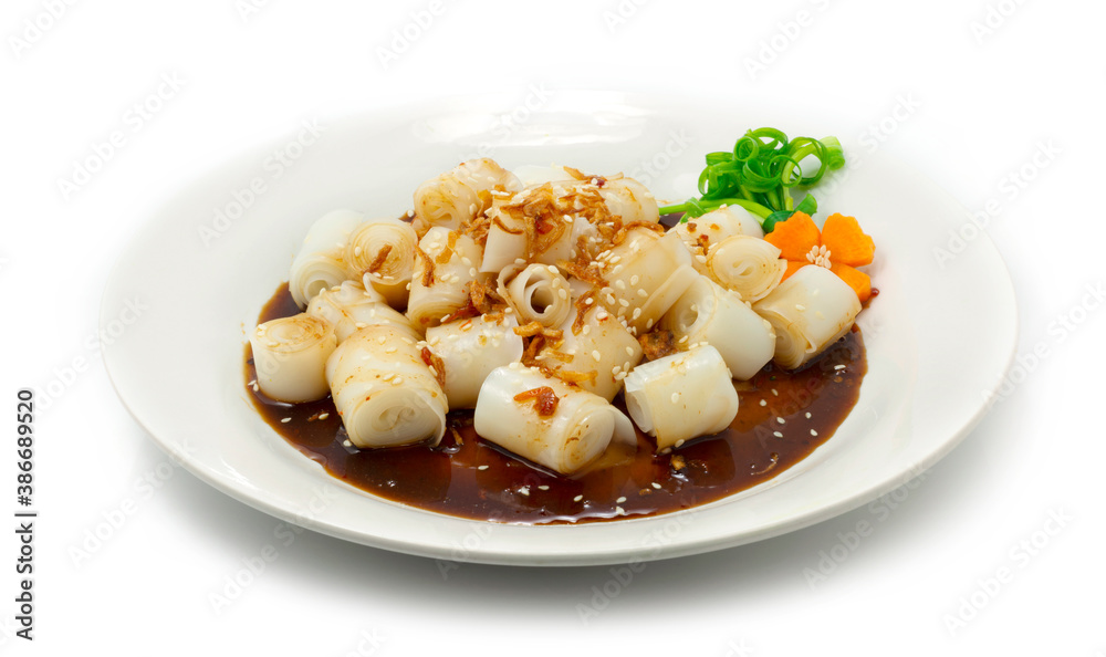 Chee Cheong Fun Steamed Rice Noodle Roll with Thick Sweet Sauce Chee Cheong Fun Steamed Rice Noodle Roll with Thick Sweet Sauce