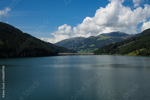 The Durlaßboden reservoir when the weather is nice in summer