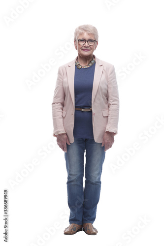 in full growth. modern elderly woman in casual clothes