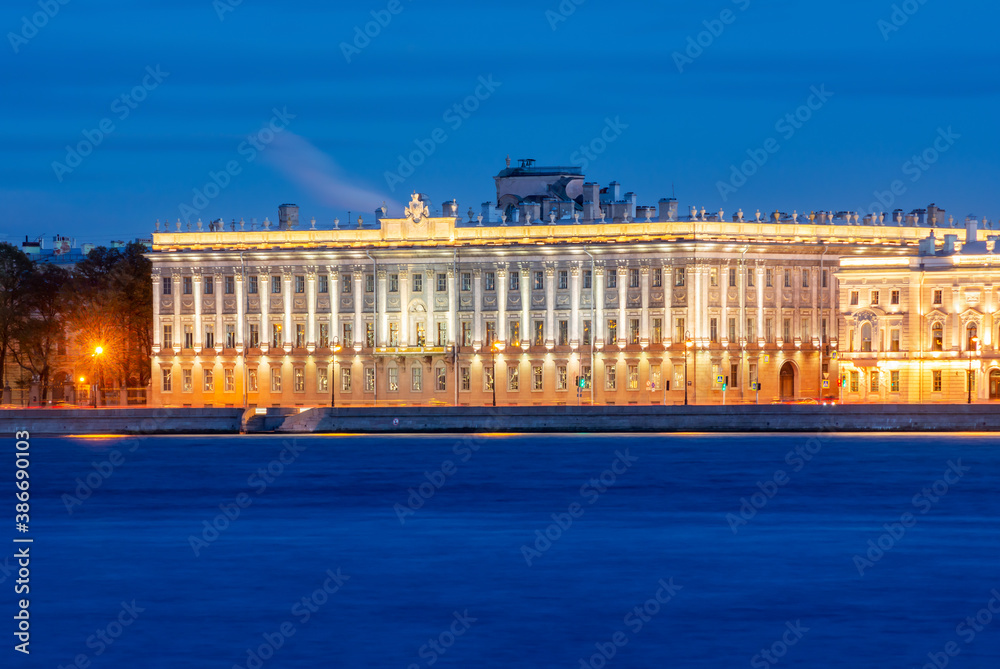 Marble Palace and Neva river at night, Saint Petersburg, Russia
