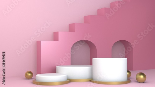 abstract geometric shape pastel color scene minimal  design for cosmetic or product display podium 3d render showcase