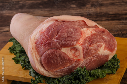 Photography Raw pork knuckle for cooking