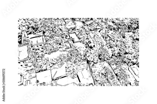 Building view with landmark of Bogra, officially known as Bogura, is a major city in Bangladesh. Hand drawn sketch illustration in vector.
