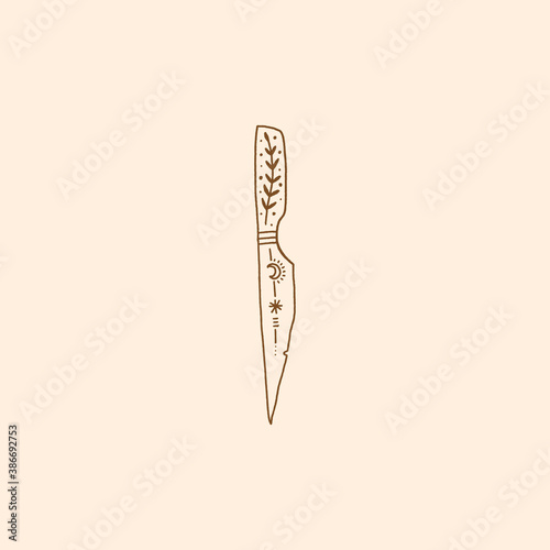 Boho knife linear tattoo minimalist line logo