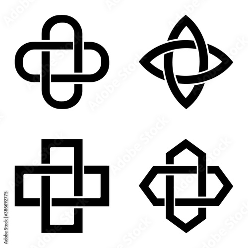 vector monochrome icon set with ancient  decorative motif Solomon's knot  