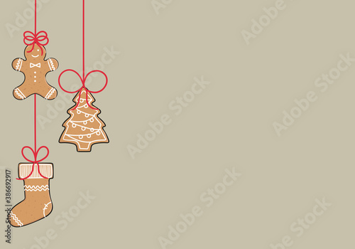 Banner template of gingerbread cookies on a string