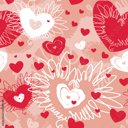 Seamless pattern with decorative hearts. Vector background for Valentine’s day.