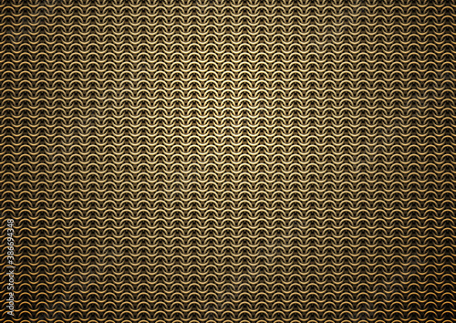 Chain mail medieval bronze background. Golden metal chain armor texture. Brass rings, gold chainmail vector pattern