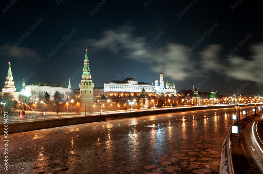 Russia, Moscow, 15.12.2012. view of the winter Kremlin at night