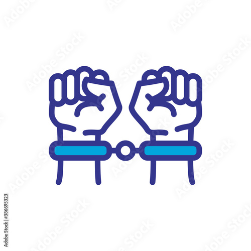 Handcuffs, manacles or shackles icon. Chained, handcuffed hands, vector design trendy