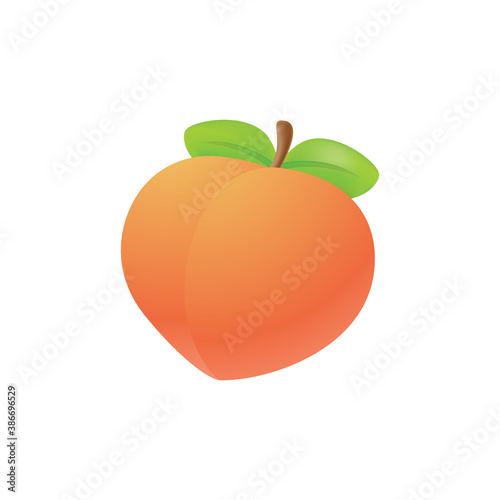 Peach icon in a cartoon style, juicy fruit emoji isolated on white background.