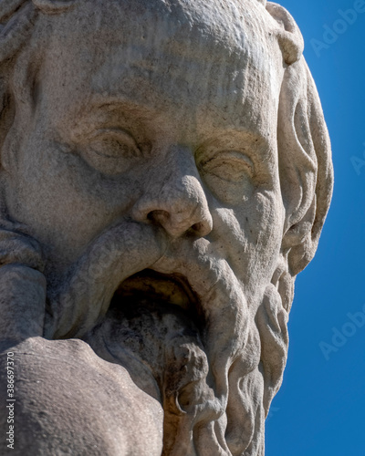 Socrates portrait  the ancient philosopher and thinker  detail of marble statue in Athens Greece
