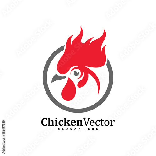 Fire Chicken logo design vector template, Rooster illustration, Symbol icon