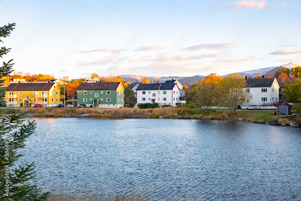 Landscape with houses on the sea bank, Nordland county